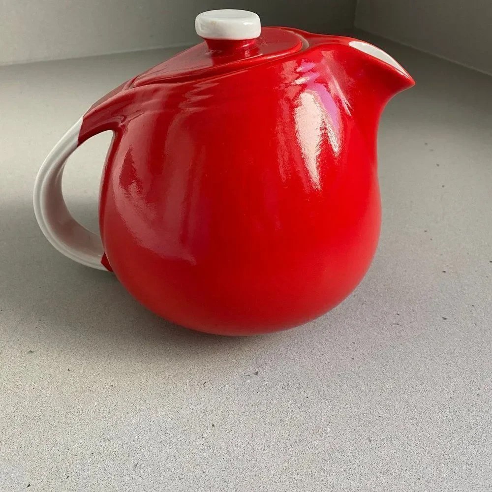 1940 Hall Vintage Superior Quality Red Glazed Sani Grid Teapot, 5